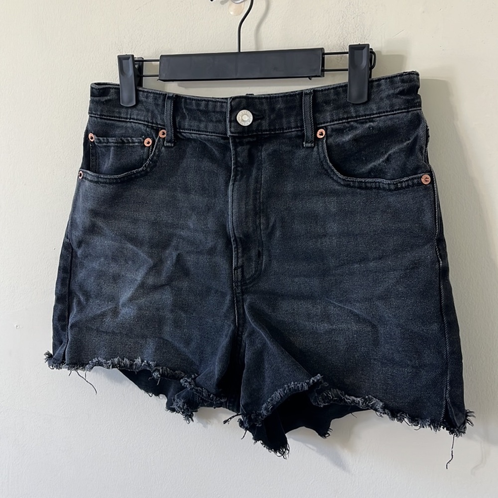 American Eagle Highest Rise 90s Boyfriend Short Black Denim Shorts Size 8 - Picture 2 of 11